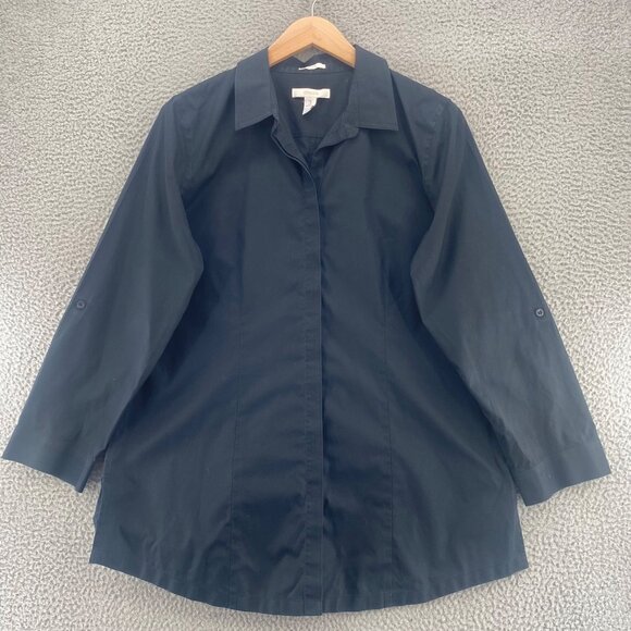 Chicos Shirt Womens 3 US Extra Large Black No Iron Button Up Roll Tab Sleeves - Picture 1 of 10